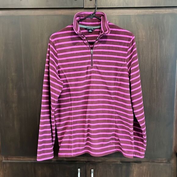 Lands End Purple Stripe Fleece 1/4 Zip Top Medium Tall MT - Picture 1 of 5